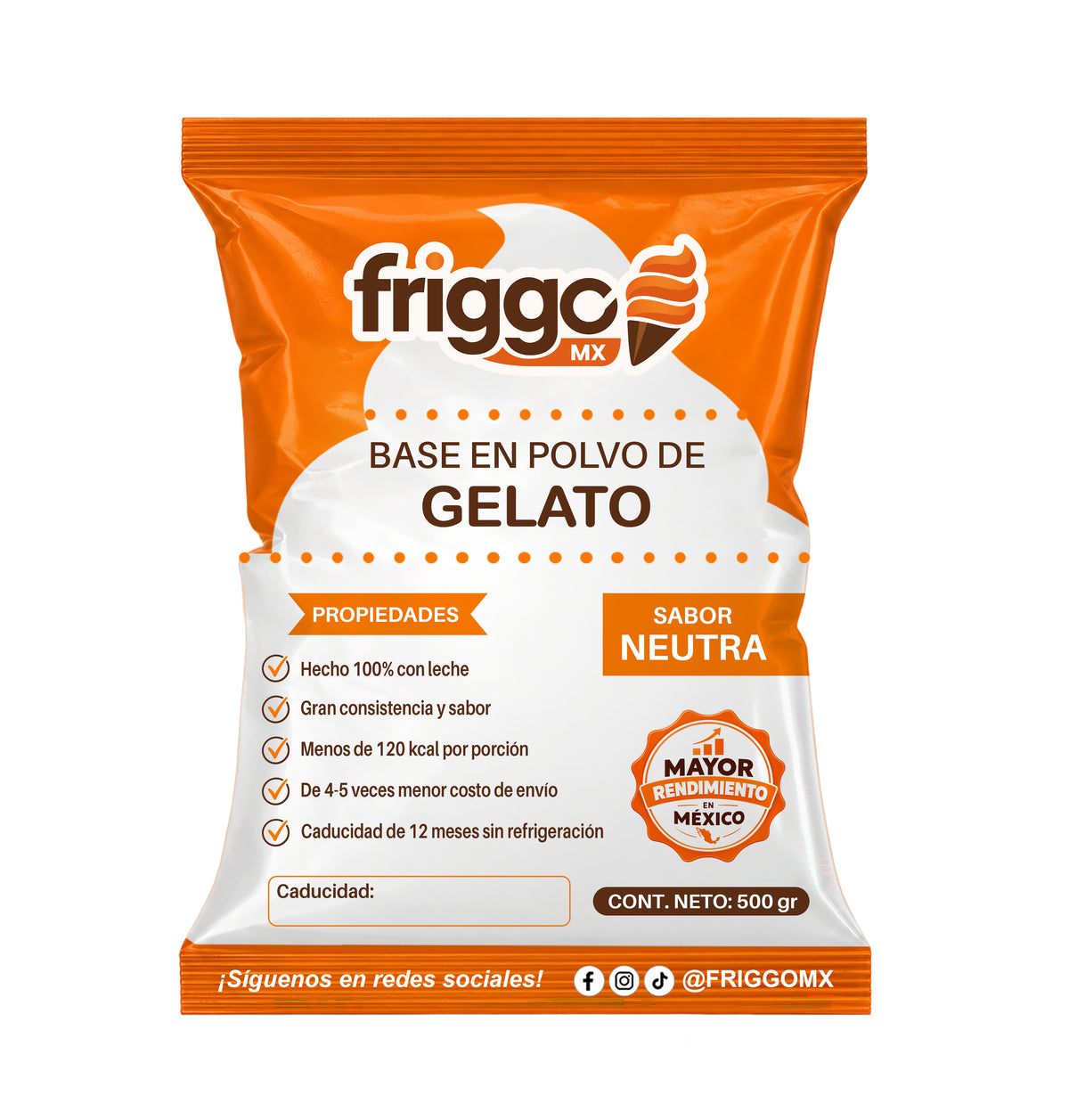 Base de Helado en Polvo Gelato 500 g - Caja 25 pz| FRIGGO MX