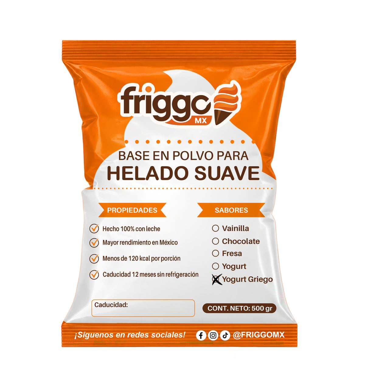 Base de Helado en Polvo Yogurt Griego 500 g - Caja 25 pz| FRIGGO MX